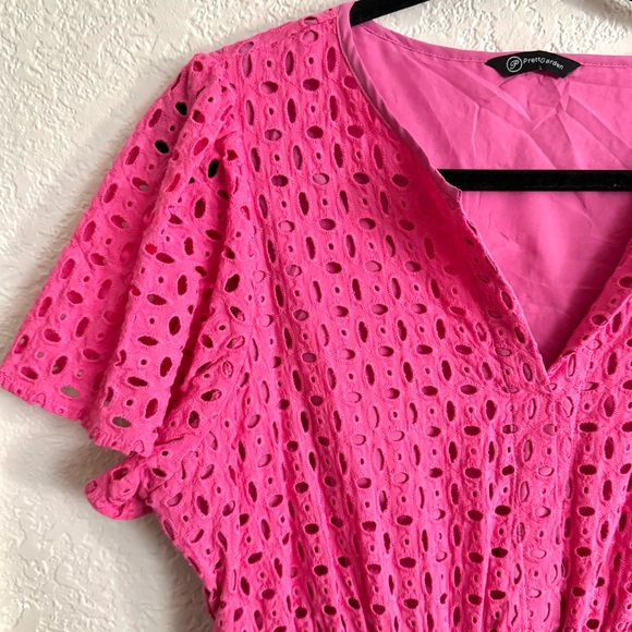 PRETTYGARDEN Women's Summer Maxi Dress Short Sleeve V Neck Eyelet Dress Size XL - Picture 7 of 9